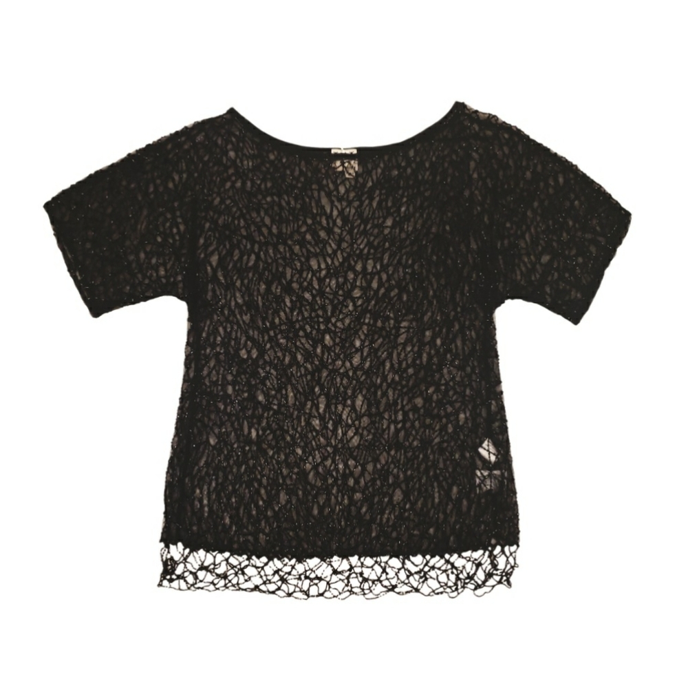 Haute Hippie Embellished Sheer Black Top